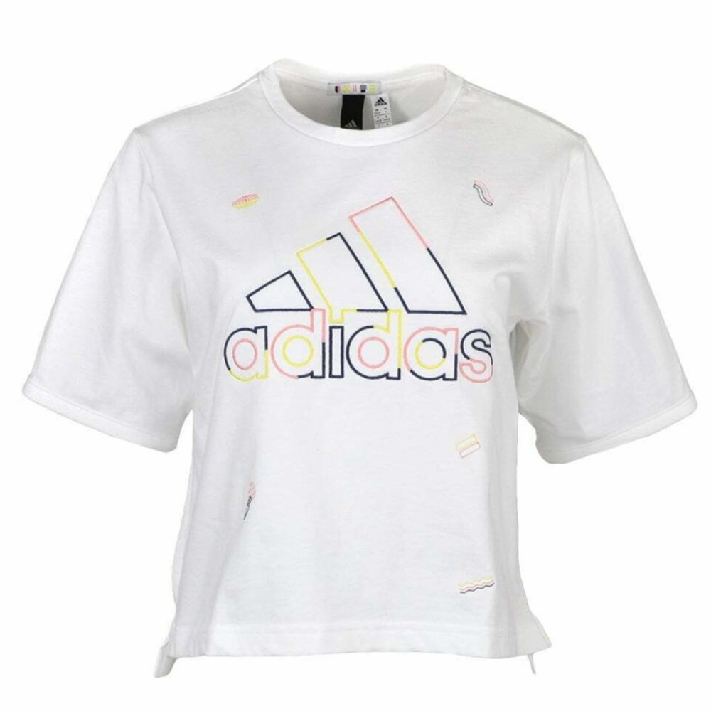 Adidas Original Global Citizens Embroidered Logo Cropped White Tee - Picture 5 of 11
